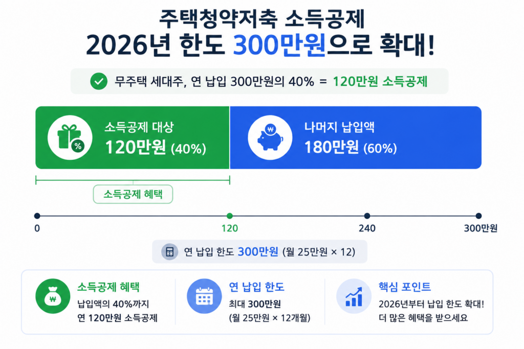 주택청약저축 소득공제 연 300만원 한도 40% 120만원